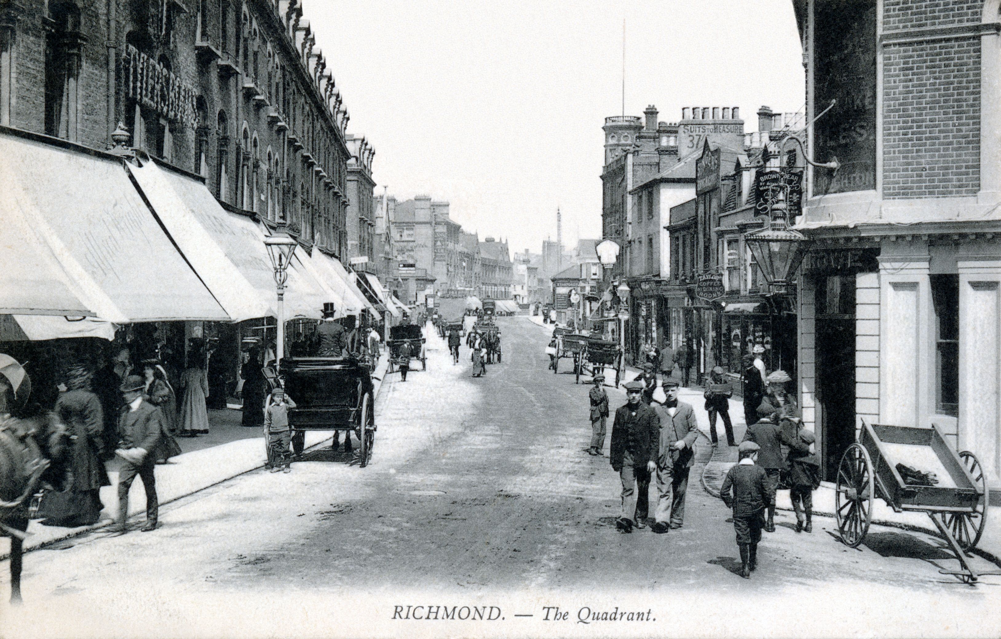 Richmond The Quadrant towards station,hotels and inns Brown Bear,street-townscape